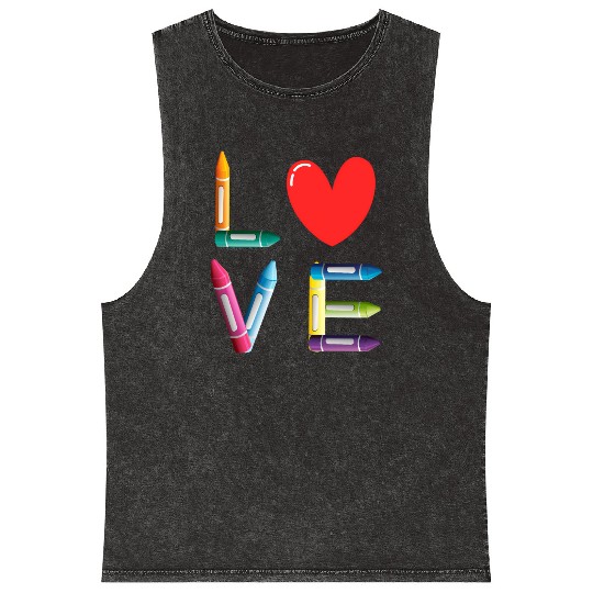 Pre-K Teacher Preschool Day Love Teachers Crayon Mineral Wash Tank Tops