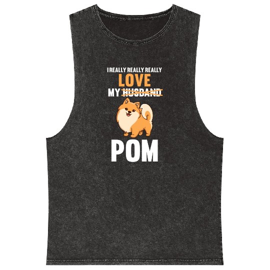 I Love My Husband Pomeranian Mineral Wash Tank Tops