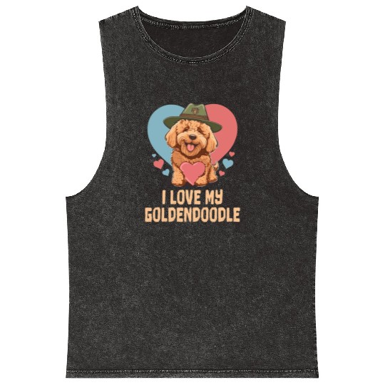I Love My Goldendoodle Dog Dad Doodle Mama Cute Mineral Wash Tank Tops