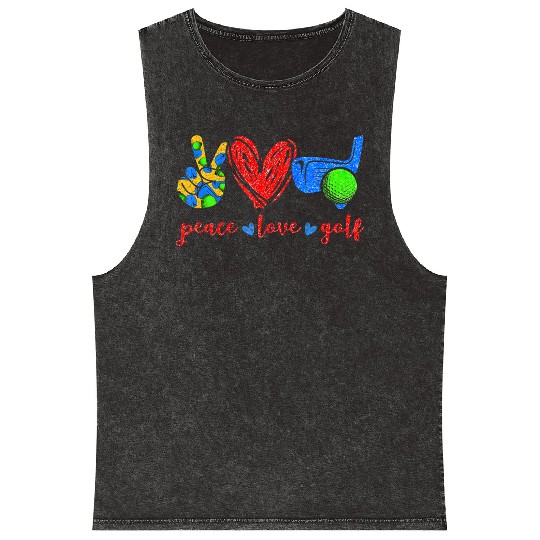 Peace Love Golf Cute Golf Lovers Mineral Wash Tank Tops