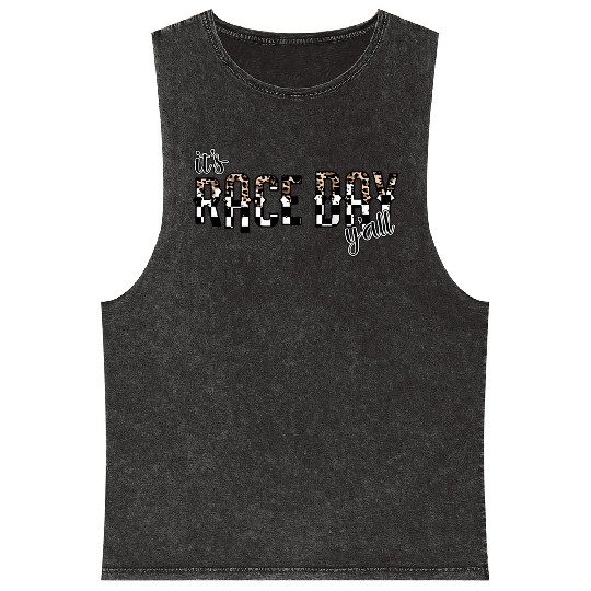 Leopard It'S Race Day Y'All Checkered Flag Racing Mineral Wash Tank Tops