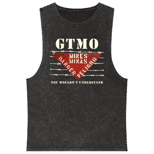Gtmo Land Mine Barbed Wire Sign Guantanamo Bay Cub Mineral Wash Tank Tops