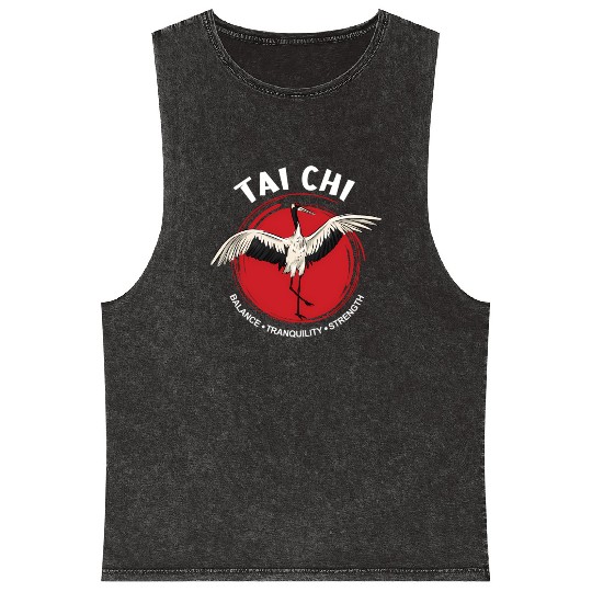 Tai Chi Crane Balance Tranquility Strength Qigong Mineral Wash Tank Tops
