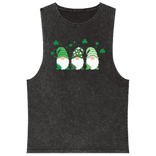 Gnomes Holding Shamrock Leopard Plaid St Patrick'S Mineral Wash Tank Tops