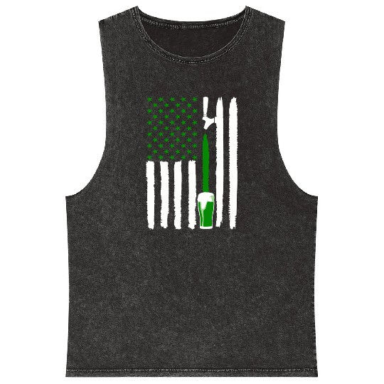 Green St PatricDay Beer American Flag Patriotic Ir Mineral Wash Tank Tops