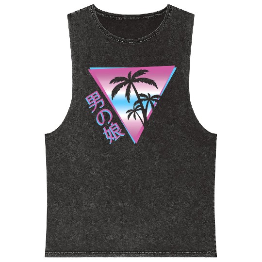 Femboy 80S 90S Palm Tree Japanese Vaporwave Aesthe Mineral Wash Tank Tops