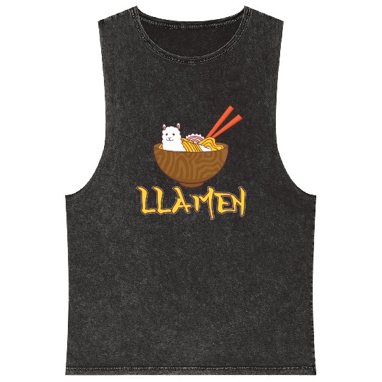 Llamen Japanese Ramen Noodles Alpaca Kawaii Llama Mineral Wash Tank Tops
