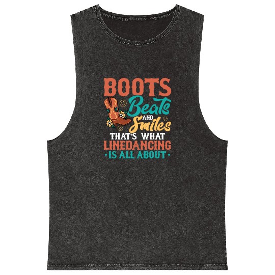 Linedancing Boots Beats And Smiles Western Country Mineral Wash Tank Tops