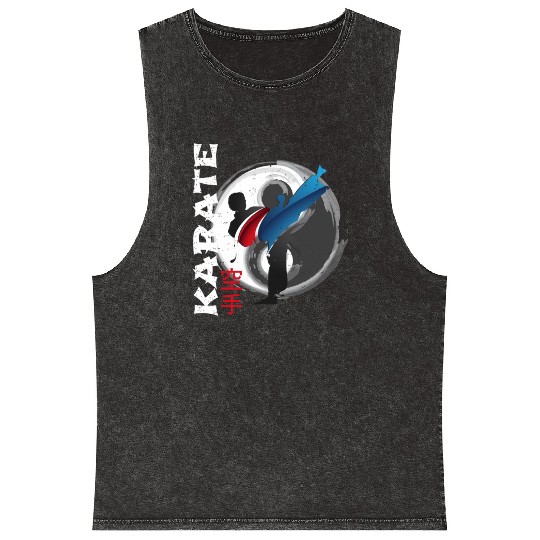 Martial Side Kick Ying Yang Karate Mineral Wash Tank Tops