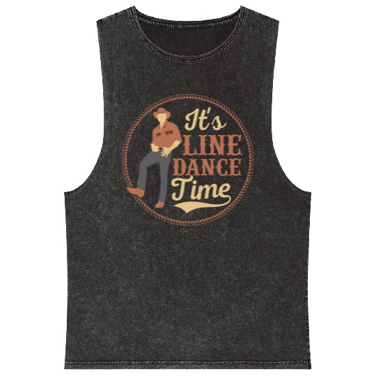 It's Line Dance Time Country Music Western Mineral Wash Tank Tops