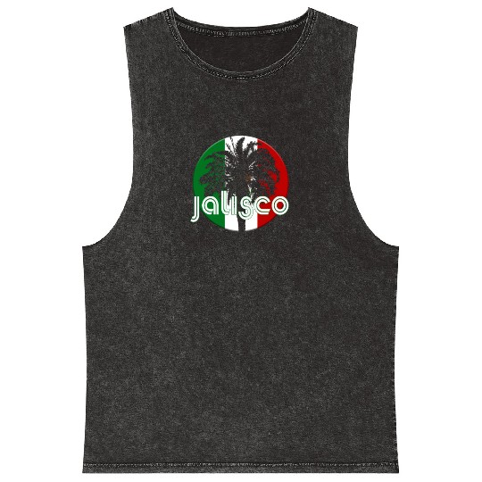 Jalisco Mexico Flag Native Palm Tree Mexican Mineral Wash Tank Tops
