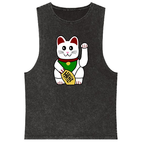 Cute Japanese Lucky Cat 1 Mineral Wash Tank Tops