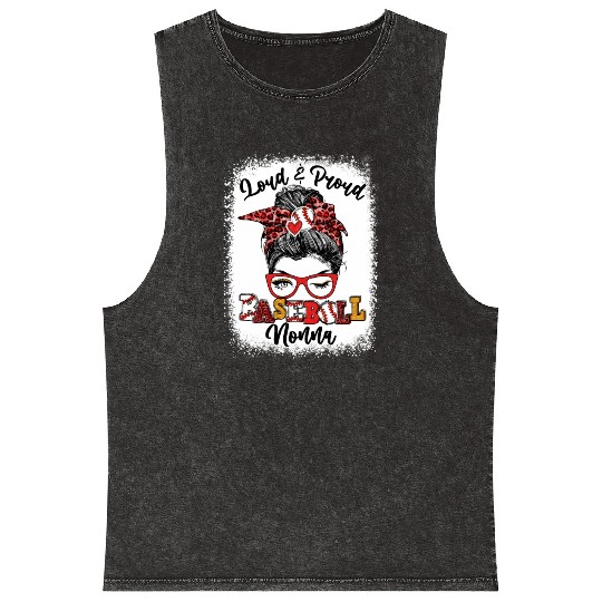 Loud And Proud Baseball Nonna Messy Bun Bleached Mineral Wash Tank Tops