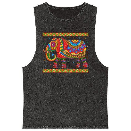 Indian Elephant Colorful Animal Africa Zookeeper S Mineral Wash Tank Tops