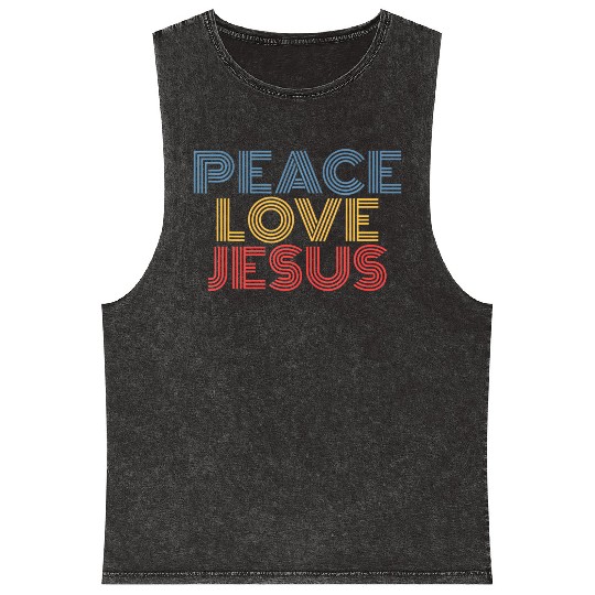 Peace Love Jesus Cool Christian Rock Music Festiva Mineral Wash Tank Tops