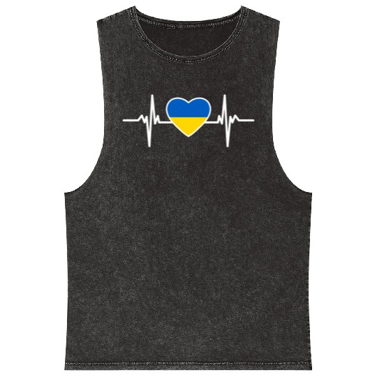 Ukraine Ukraine Flag Heart Beat Ukraine Mineral Wash Tank Tops