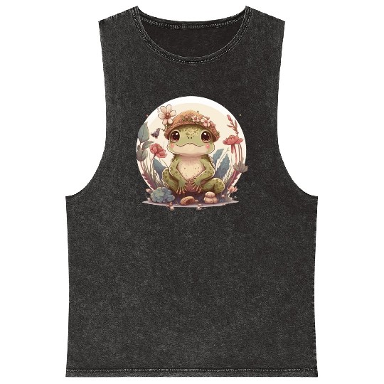 Cute Cottagecore Baby Frog Toad Frog Lovers Mineral Wash Tank Tops