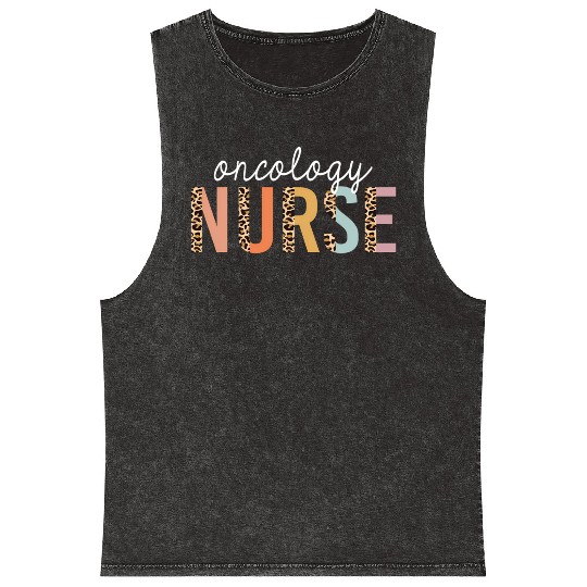 Oncology Nurse Leopard Print Nursing School Mineral Wash Tank Tops