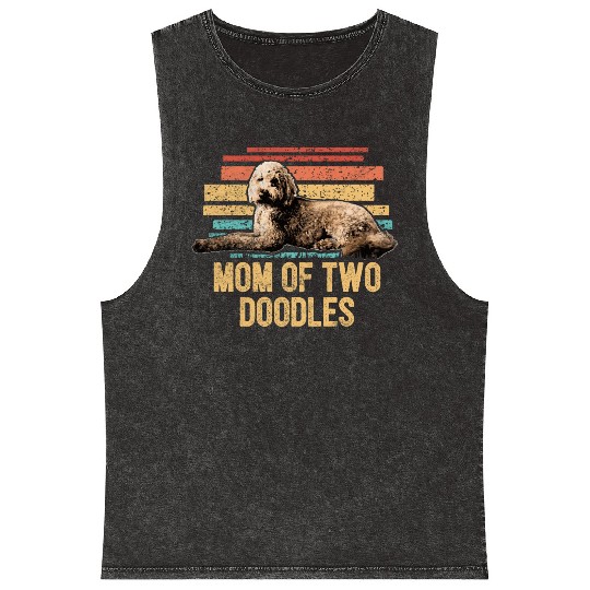 Mom Of Two Doodles Goldendoodle Dog Mom Doodle Mineral Wash Tank Tops