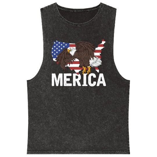Us Flag Merica Pride Patriot Proud American Bald Mineral Wash Tank Tops