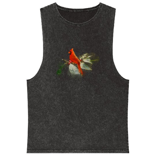 Wild Red Cardinal Bird Mineral Wash Tank Tops
