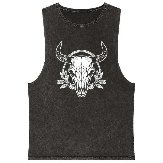 Cow Skull Boho Mineral Wash Tank Tops
