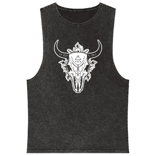Cow Skull Boho Mineral Wash Tank Tops