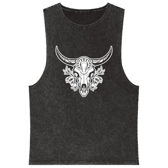 Cow Skull Boho Mineral Wash Tank Tops