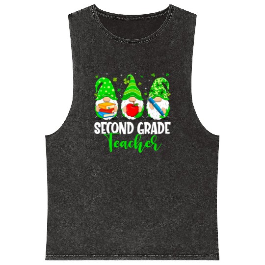 Gnomes 2Nd Grade Teacher Squad St Patric Day Mineral Wash Tank Tops