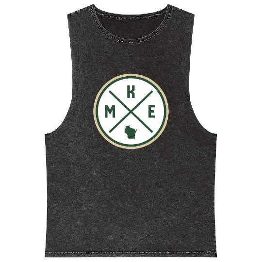 Milwaukee Circle Patch Green Mineral Wash Tank Tops