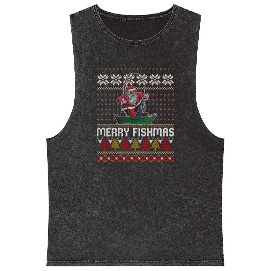 Merry Fishmas Ugly Mineral Wash Tank Tops