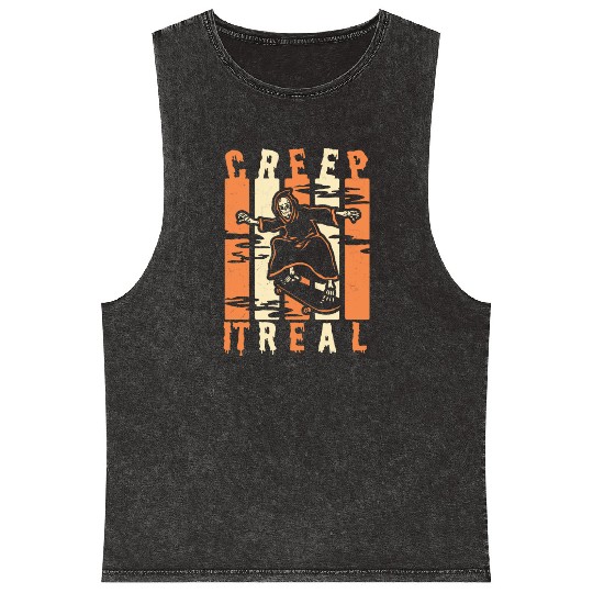 Creep It Real Spooky Halloween Skeleton Mineral Wash Tank Tops