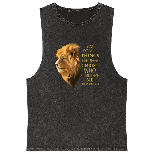Philippians 4 13 Religious Lion Verses Christian Mineral Wash Tank Tops