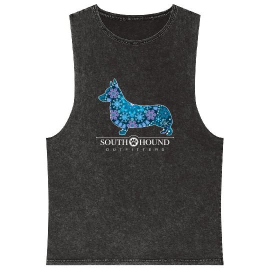 Corgi Dog Bohemian Snowflake Pattern Mineral Wash Tank Tops