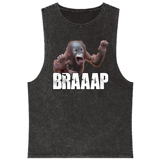 Braaap Monkey Face Riding A Motocross Mineral Wash Tank Tops