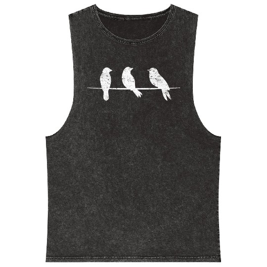 Bird Watching Three Birds On A Wire Mineral Wash Tank Tops