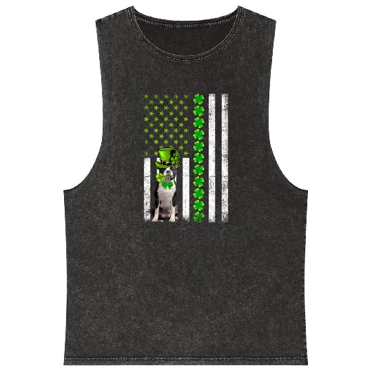 American Flag Boston Terrier Dog St Patric Day Mineral Wash Tank Tops