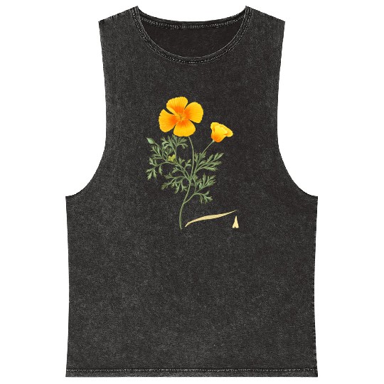 Californian Poppy Botaal Illustration Flower Mineral Wash Tank Tops