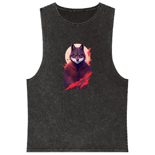 Ninja Style: The Cute Wolf Face with a Twist of Me Mineral Wash Tank Tops