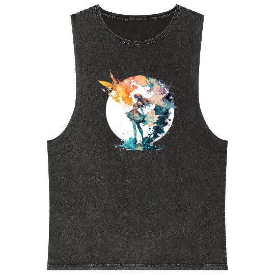 Watercolor Fairy Art Fairycore Grunge Pastel Goth Mineral Wash Tank Tops