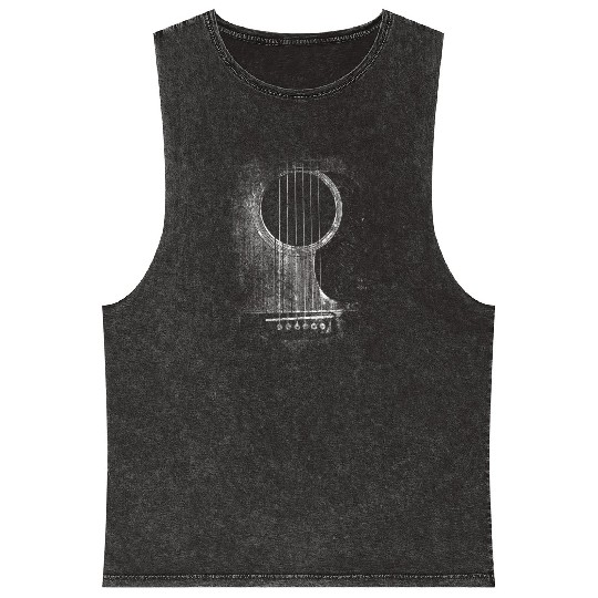 Acoustic Guitar Six String Rock Roll Mineral Wash Tank Tops