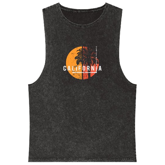 Venice Beach California Cool Palm Tree Native Mineral Wash Tank Tops