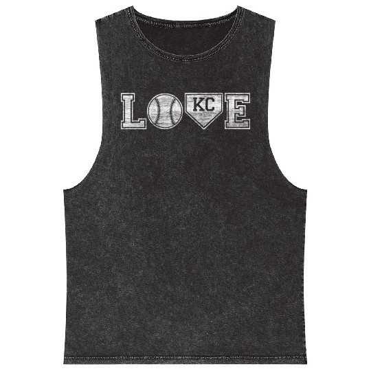 Baseball Kansas City Love Blue Color Royal Mineral Wash Tank Tops