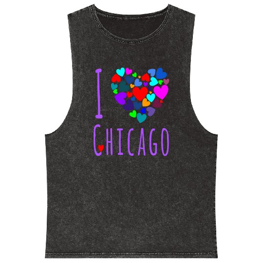 I Love Chicago Heart City Of Chicago Mineral Wash Tank Tops