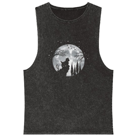 Yorhire Terrier Full Moon At Night Pet Mineral Wash Tank Tops