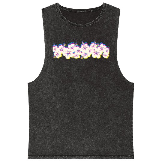 Hawaii Hibiscus Flower Row 1970S Glitch Aesthetic Mineral Wash Tank Tops