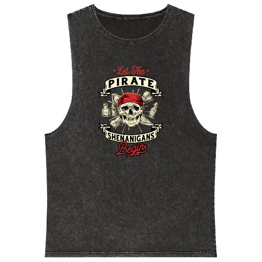 Let The Pirate Shenanigans Begin - Crossbones Mineral Wash Tank Tops