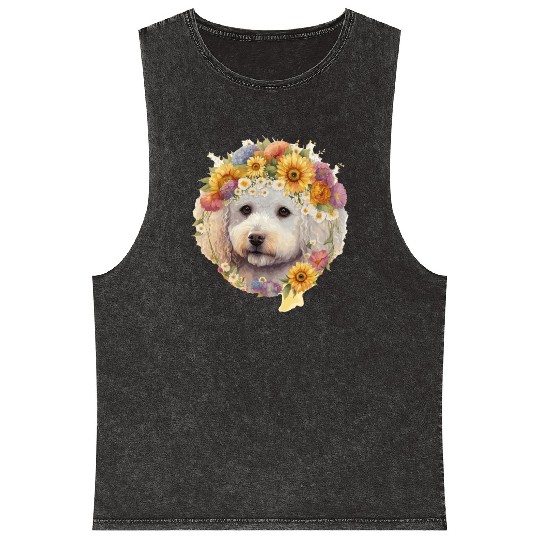 Watercolor Bichon Frise Sunflower Dog Breed Pet Pu Mineral Wash Tank Tops