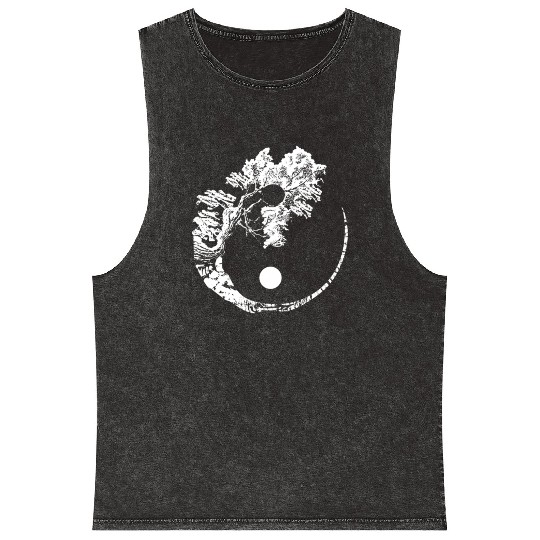 Bonsai Tree Print Zen rit Yin Yang Japanese Mineral Wash Tank Tops