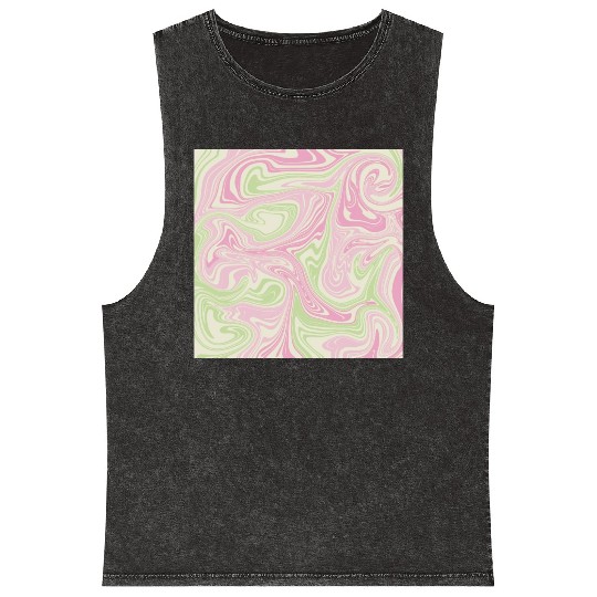 Psychedelic Swirl Green Pink Pattern Mineral Wash Tank Tops